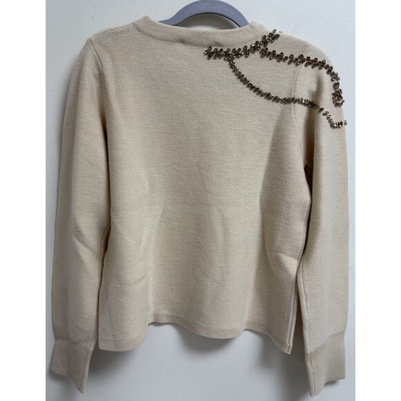 Sachin and Babi Charmaine Knit Embellished Merino Wool Sweater Honey Medium NWT - Picture 4 of 9